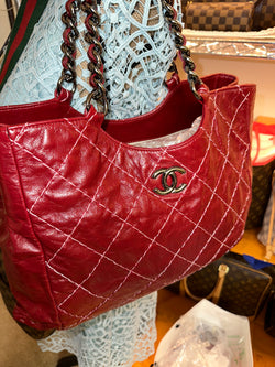 CHANEL Quilted Stitch Chain Tote