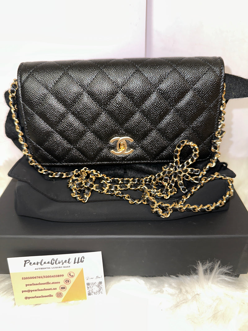 CHANEL Caviar Quilted Wallet On Chain - Black