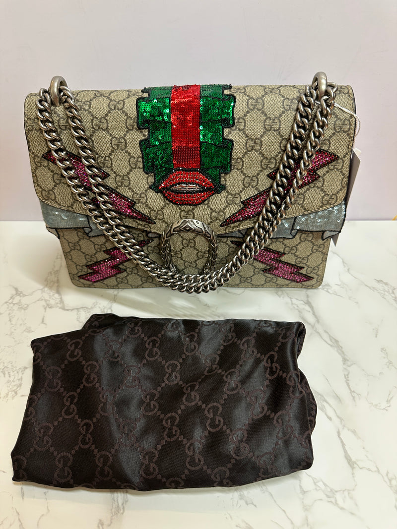 GUCCI Supreme Canvas Embroidered Sequin Dionysus