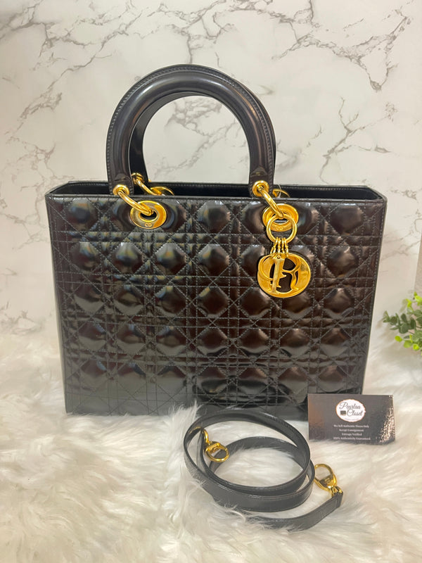 CHRISTIAN DIOR Lady Dior Black Patent Large