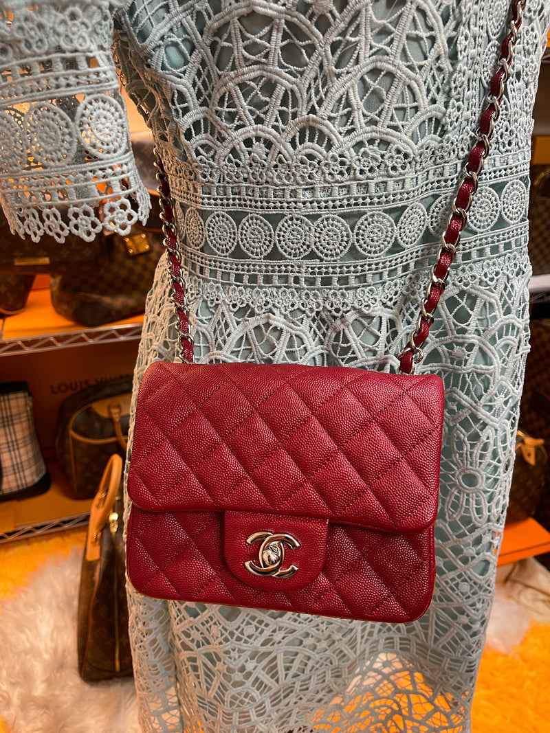 CHANEL 17B Red Caviar Square Mini Classic Flap