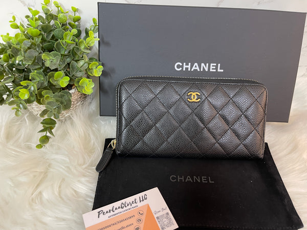 CHANEL Long Zippy Wallet Caviar Leather Black