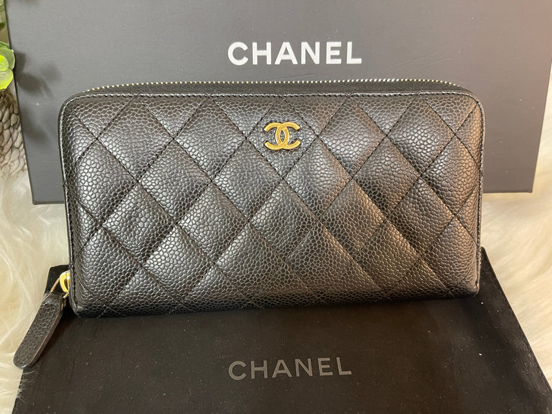 CHANEL Long Zippy Wallet Caviar Leather Black