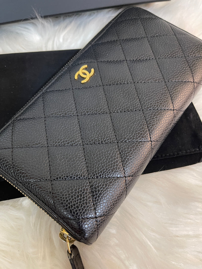 CHANEL Long Zippy Wallet Caviar Leather Black