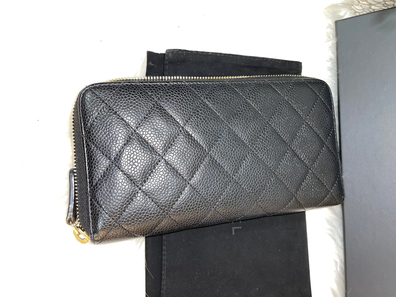 CHANEL Long Zippy Wallet Caviar Leather Black