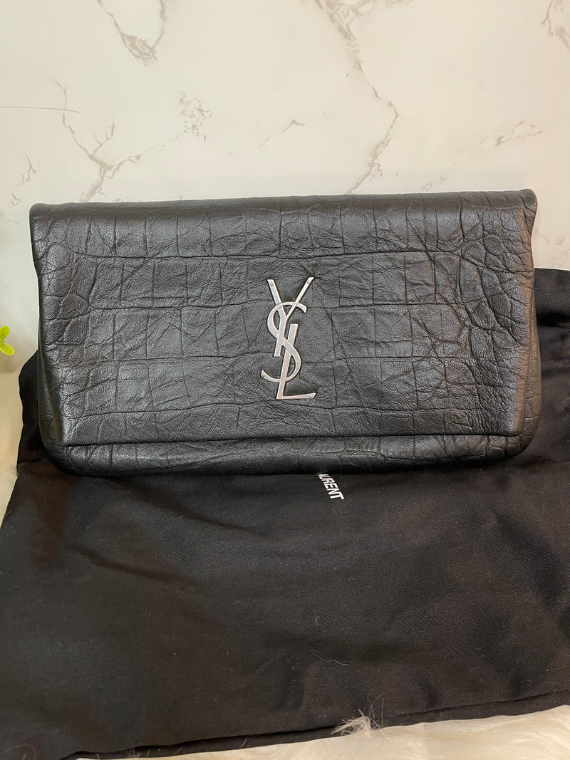 YSL Croc-Effect Clutch