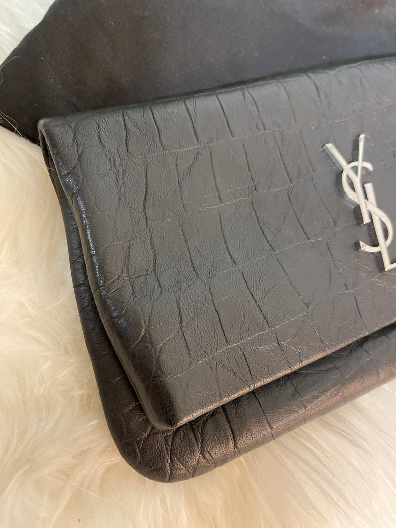 YSL Croc-Effect Clutch