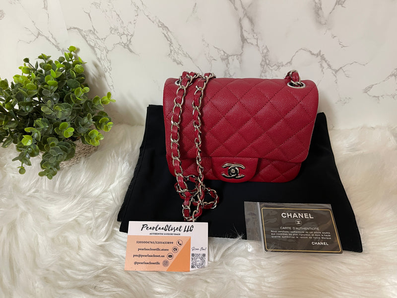 CHANEL 17B Red Caviar Square Mini Classic Flap