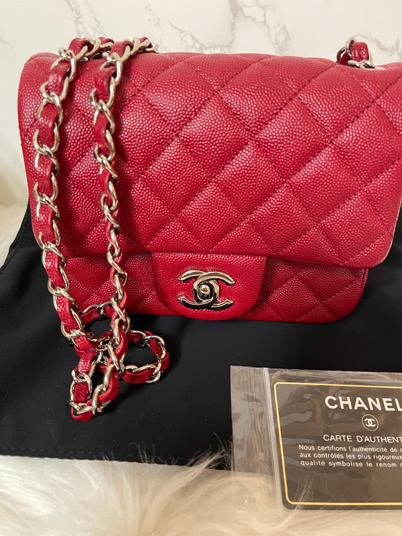 CHANEL 17B Red Caviar Square Mini Classic Flap