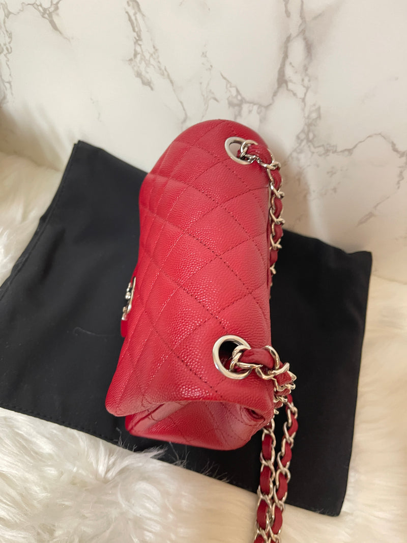 CHANEL 17B Red Caviar Square Mini Classic Flap