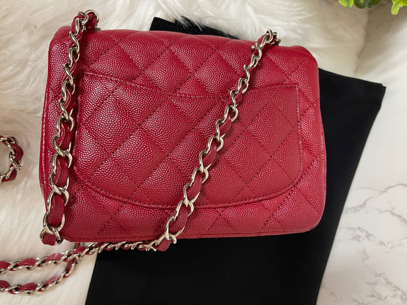 CHANEL 17B Red Caviar Square Mini Classic Flap