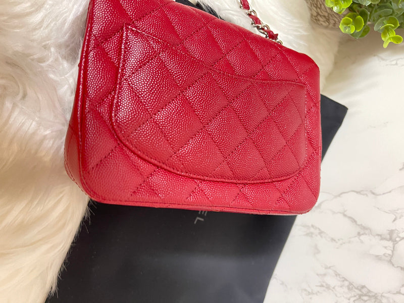 CHANEL 17B Red Caviar Square Mini Classic Flap