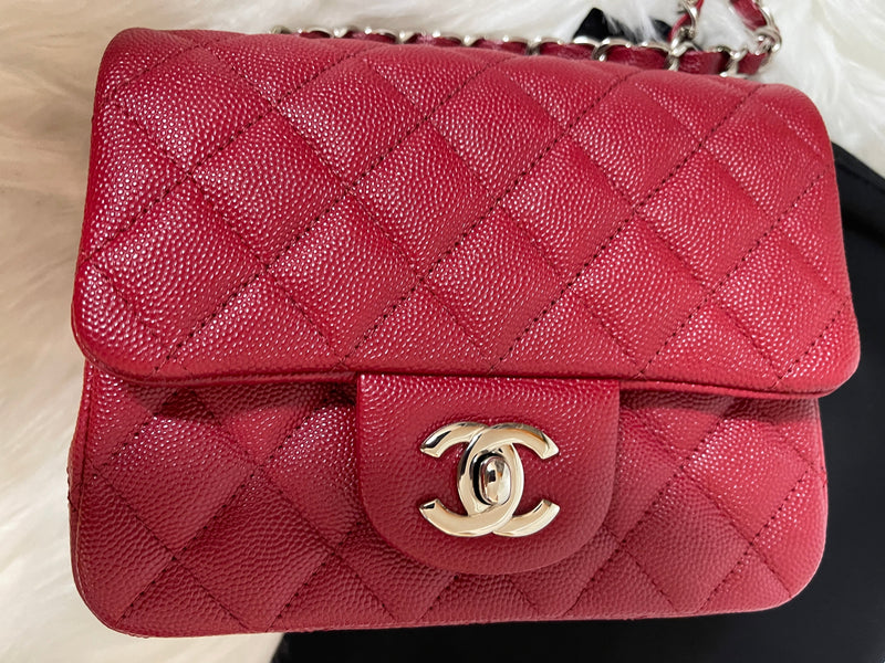 CHANEL 17B Red Caviar Square Mini Classic Flap