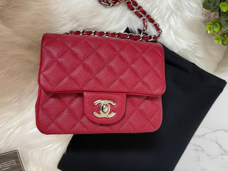 CHANEL 17B Red Caviar Square Mini Classic Flap