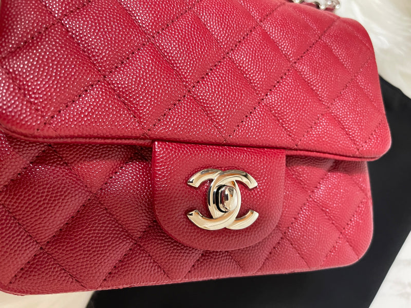 CHANEL 17B Red Caviar Square Mini Classic Flap