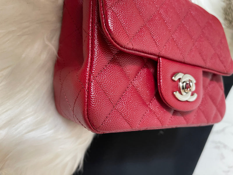 CHANEL 17B Red Caviar Square Mini Classic Flap