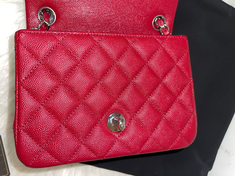 CHANEL 17B Red Caviar Square Mini Classic Flap