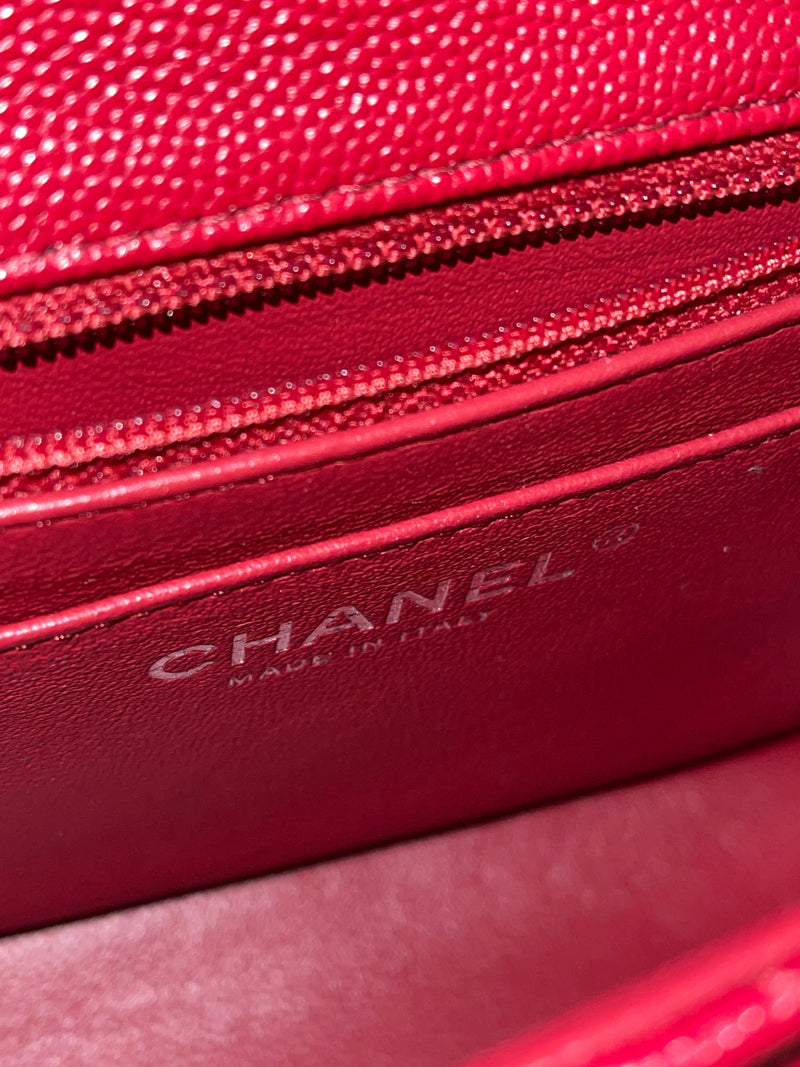 CHANEL 17B Red Caviar Square Mini Classic Flap