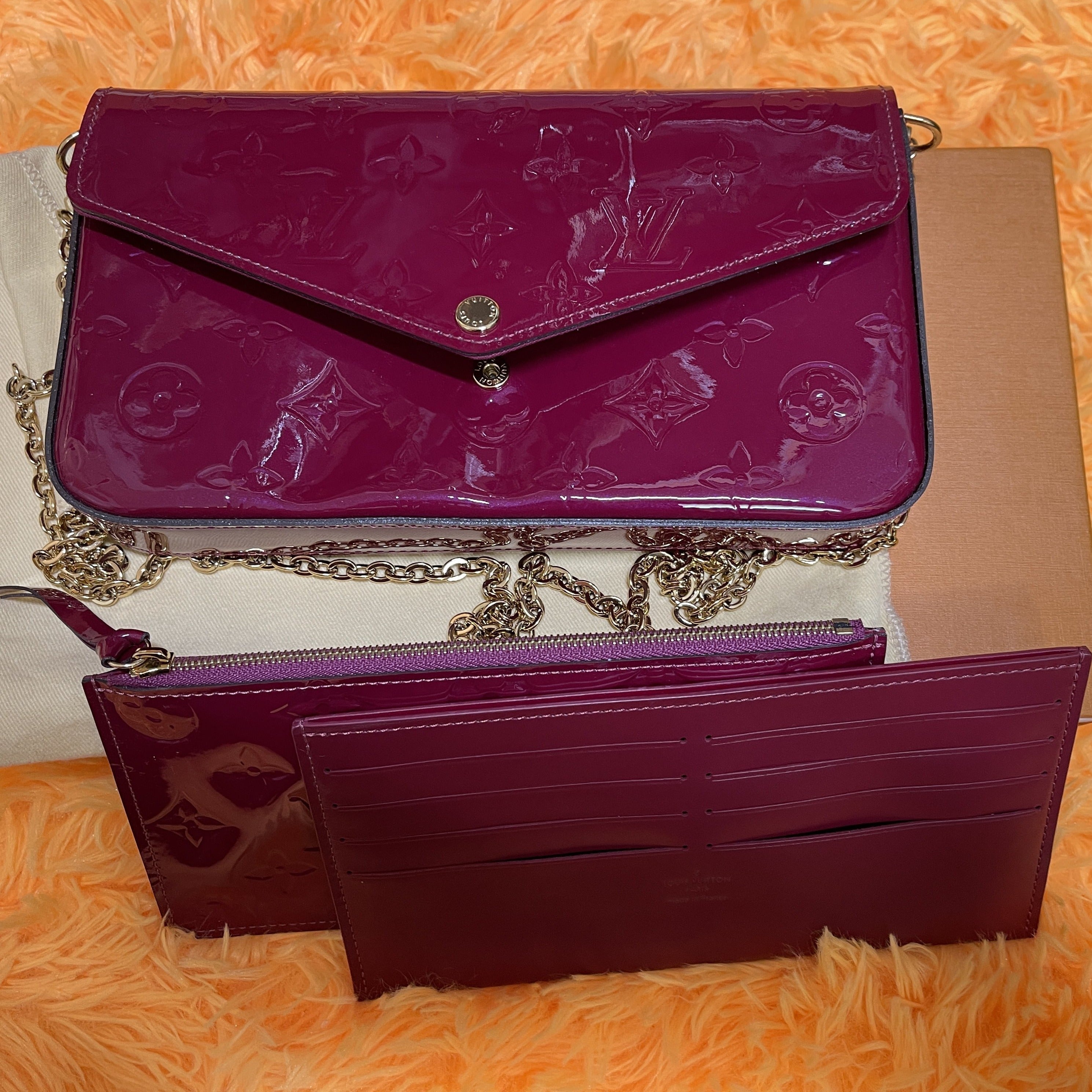 Louis Vuitton Vernis Felicie Chain Wallet Magenta