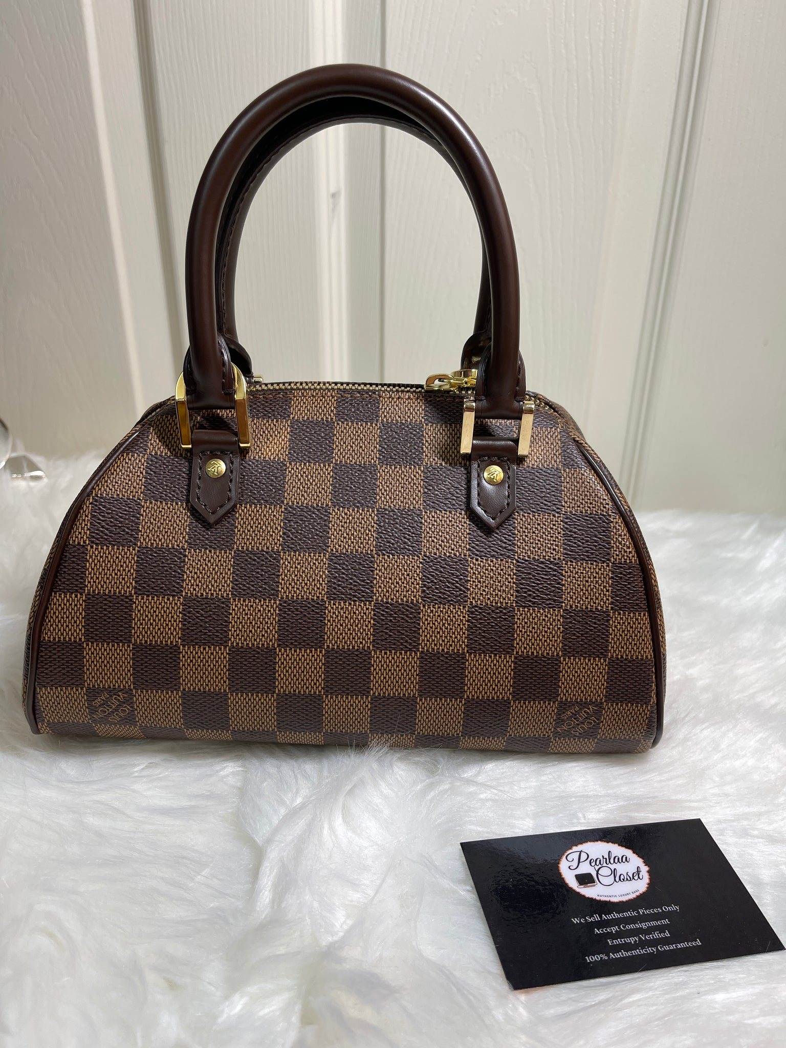 LV Ribera MM Damier Ebene Coated Canvas with Leather and Gold