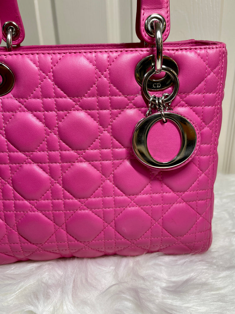 CHRISTIAN DIOR Lambskin Cannage Medium Lady Dior Pink