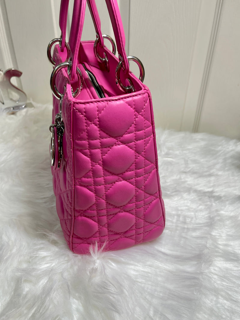 CHRISTIAN DIOR Lambskin Cannage Medium Lady Dior Pink