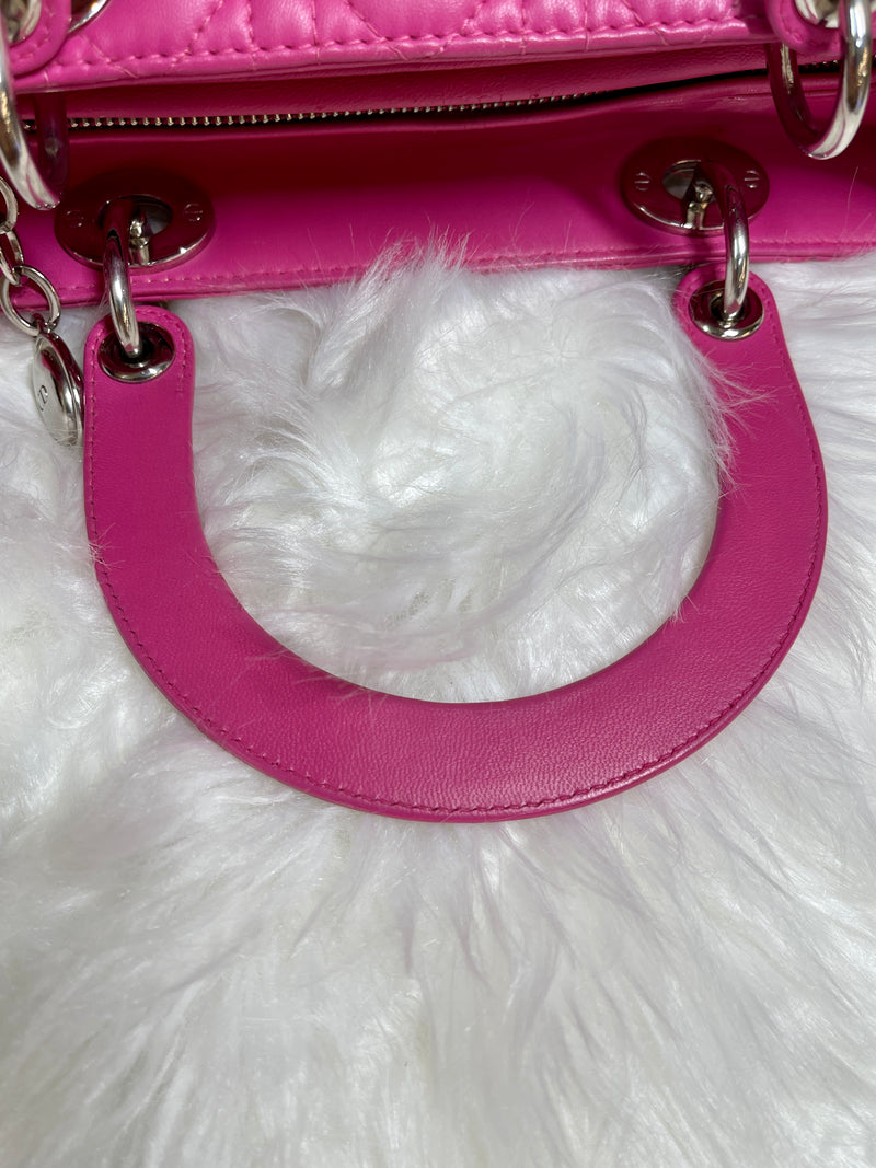 CHRISTIAN DIOR Lambskin Cannage Medium Lady Dior Pink