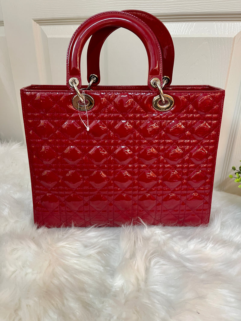 CHRISTIAN DIOR Lady Dior Patent Leather Cannage Red (Large)