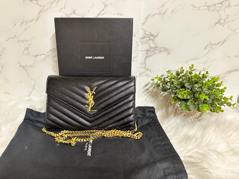 YSL Envelope Wallet on Chain - Black