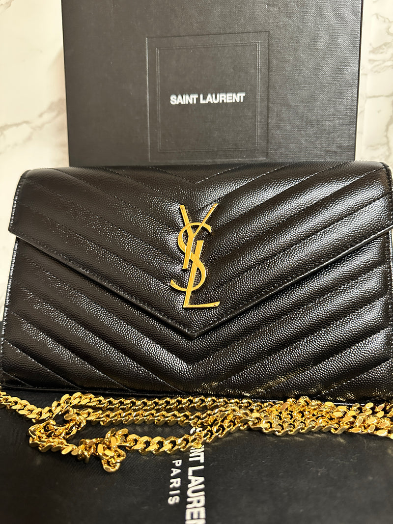 YSL Envelope Wallet on Chain - Black