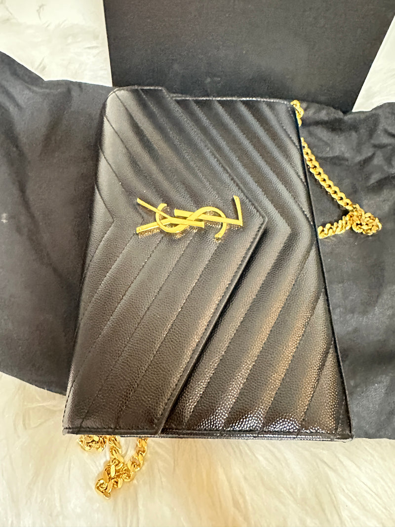 YSL Envelope Wallet on Chain - Black