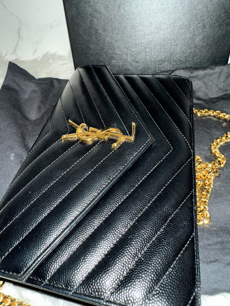 YSL Envelope Wallet on Chain - Black