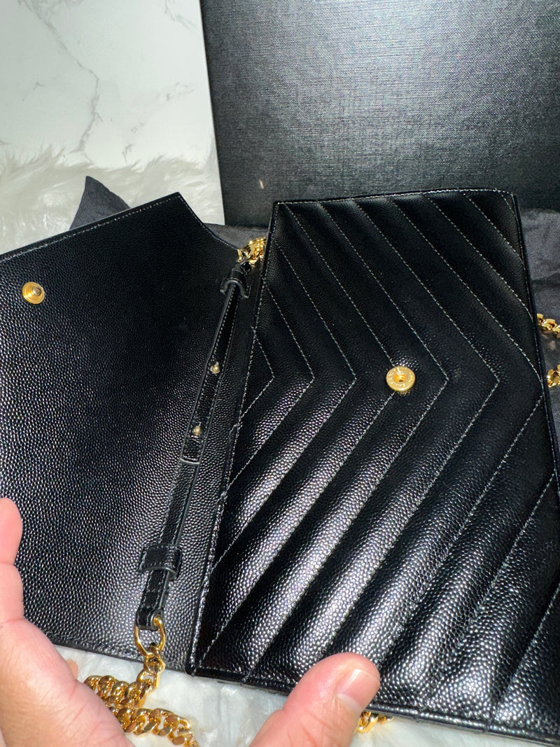 YSL Envelope Wallet on Chain - Black