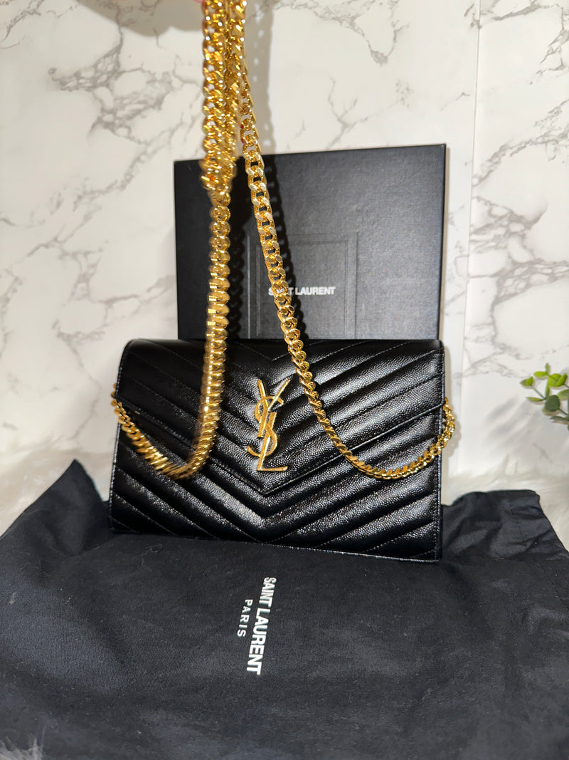 YSL Envelope Wallet on Chain - Black