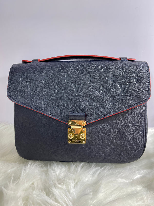 LOUIS VUITTON Blue Monogram Empreinte Leather Pochette Metis