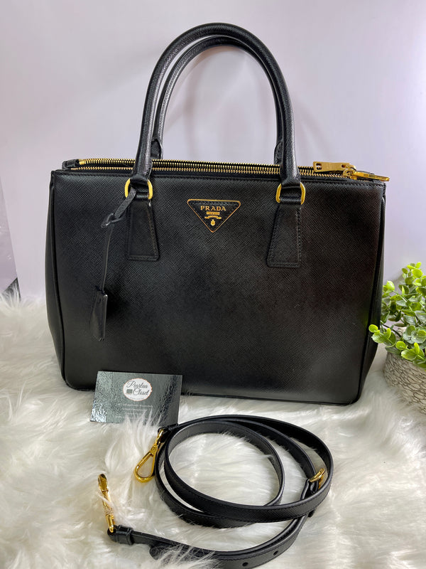 PRADA Black Saffiano Leather Zip Tote LARGE