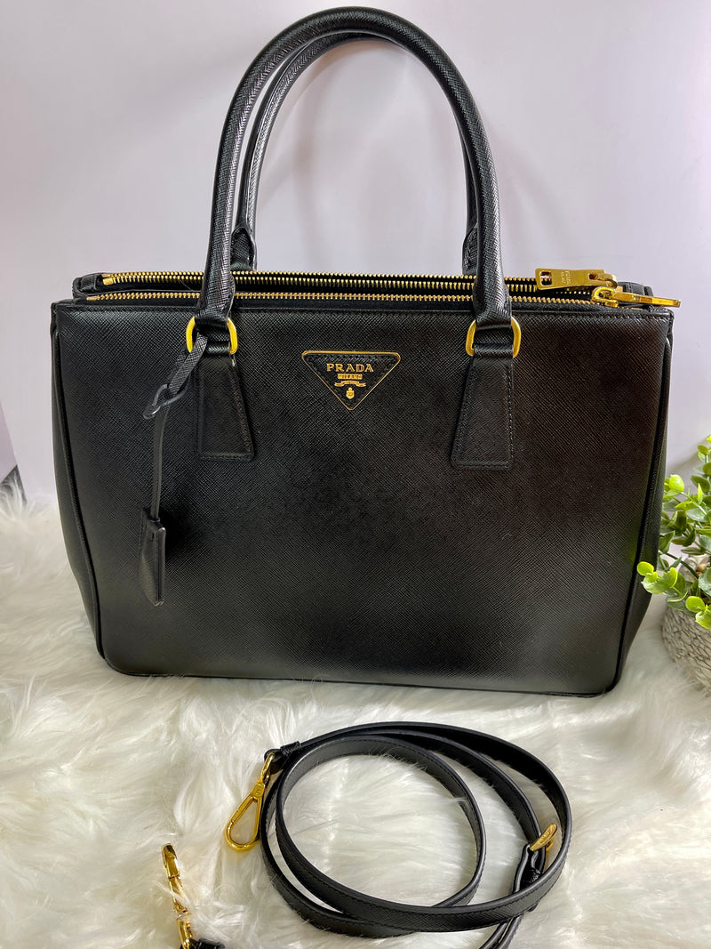 PRADA Black Saffiano Leather Zip Tote LARGE