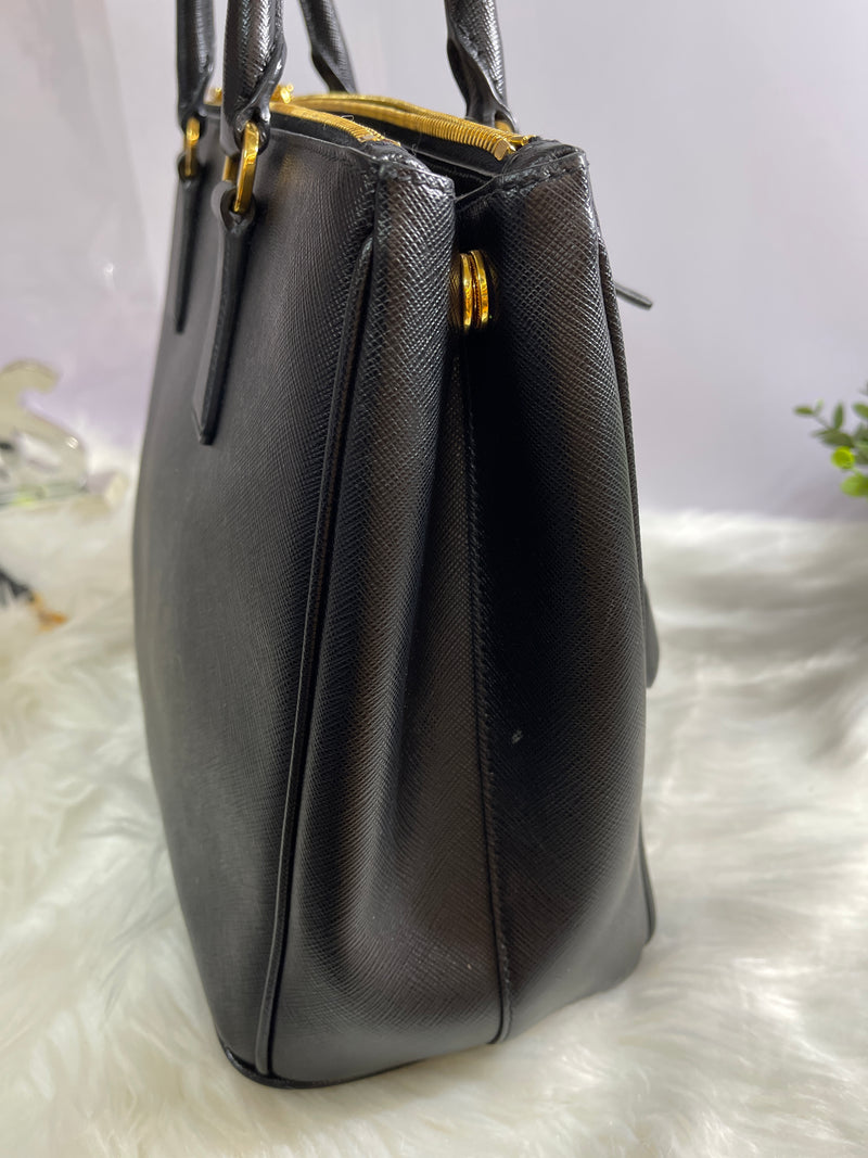 PRADA Black Saffiano Leather Zip Tote LARGE