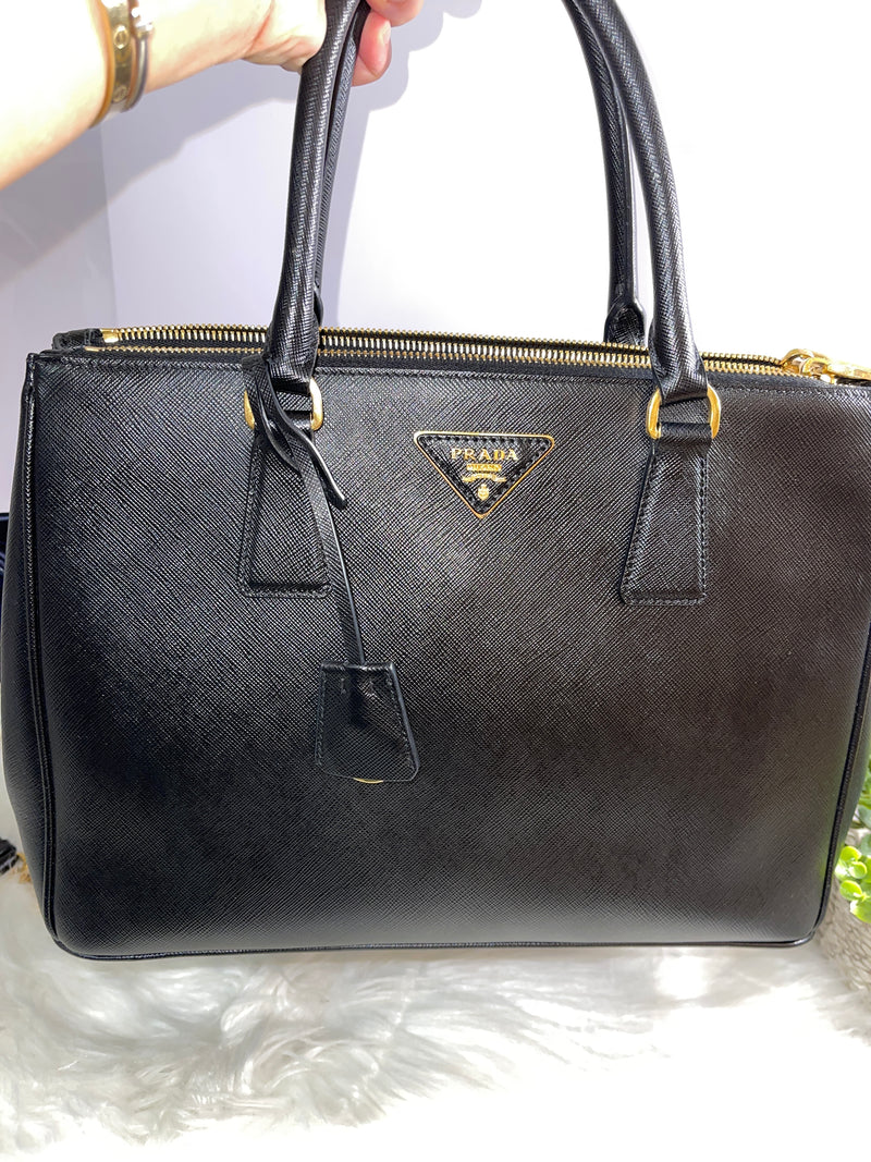 PRADA Black Saffiano Leather Zip Tote LARGE